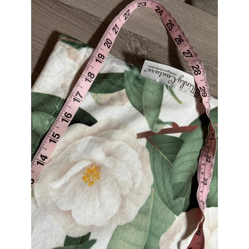 Minky Couture White Camellia Floral Plush Pillowcase Green Leaves Botanical